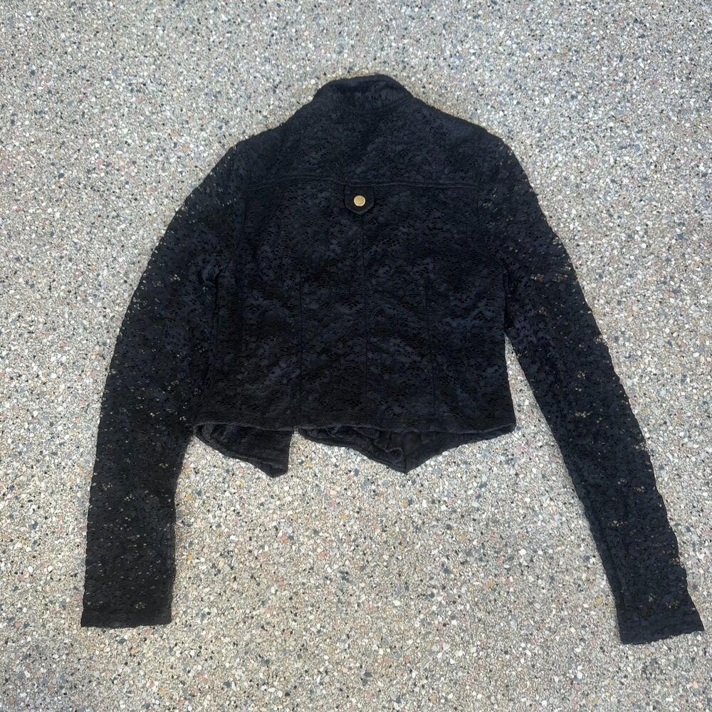 Steampunk Grunge Women's M Lace Black Biker Lightweight Cropped Jacket